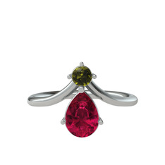 Pluvia Yüzük - Peridot ve rodolit garnet 14 ayar beyaz altın yüzük #62yk2b