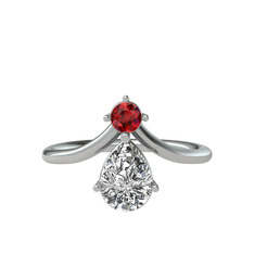 Garnet ve swarovski 14 ayar beyaz altın yüzük