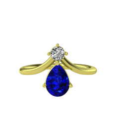 Pluvia Yüzük - Swarovski ve lab safir 14 ayar altın yüzük #6fg4h8