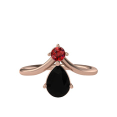 Pluvia Yüzük - Garnet ve siyah zirkon 925 ayar rose altın kaplama gümüş yüzük #7331gy