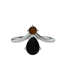 Pluvia Yüzük - Dumanlı kuvars ve siyah zirkon 8 ayar beyaz altın yüzük #76s6b0