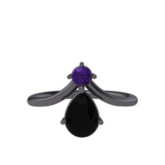 Pluvia Yüzük - Ametist ve siyah zirkon 925 ayar siyah rodyum kaplama gümüş yüzük #7foena