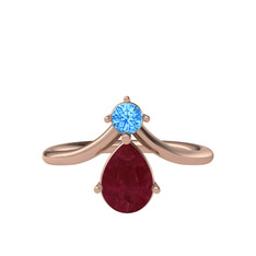 Pluvia Yüzük - Akuamarin ve kök yakut 925 ayar rose altın kaplama gümüş yüzük #7mryxs