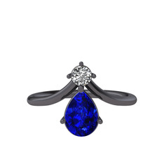Pluvia Yüzük - Swarovski ve lab safir 925 ayar siyah rodyum kaplama gümüş yüzük #8ht4lj