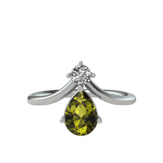 Pluvia Yüzük - Beyaz zirkon ve peridot 18 ayar beyaz altın yüzük #8o0uq9