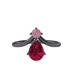 Pembe kuvars ve rodolit garnet 925 ayar siyah rodyum kaplama gümüş yüzük