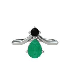 Pluvia Yüzük - Siyah zirkon ve kök zümrüt 925 ayar gümüş yüzük #8yk78