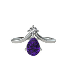 Pluvia Yüzük - Beyaz zirkon ve ametist 8 ayar beyaz altın yüzük #ada62j