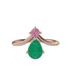 Pluvia Yüzük - Pembe kuvars ve kök zümrüt 14 ayar rose altın yüzük #ajk3f7
