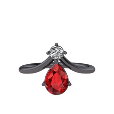 Beyaz zirkon ve garnet 925 ayar siyah rodyum kaplama gümüş yüzük