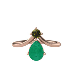 Pluvia Yüzük - Peridot ve kök zümrüt 8 ayar rose altın yüzük #am2fma