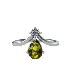 Pluvia Yüzük - Pırlanta ve peridot 8 ayar beyaz altın yüzük (0.11 karat) #as1dkx