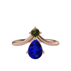 Peridot ve lab safir 18 ayar rose altın yüzük