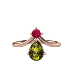 Pluvia Yüzük - Rodolit garnet ve peridot 8 ayar rose altın yüzük #c4fcz3