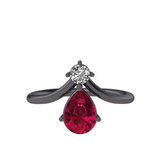 Swarovski ve rodolit garnet 925 ayar siyah rodyum kaplama gümüş yüzük