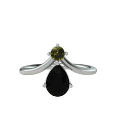 Pluvia Yüzük - Peridot ve siyah zirkon 8 ayar beyaz altın yüzük #cmk7x5