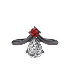 Pluvia Yüzük - Garnet ve beyaz zirkon 925 ayar siyah rodyum kaplama gümüş yüzük #cnbadc