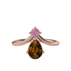 Pembe kuvars ve dumanlı kuvars 8 ayar rose altın yüzük