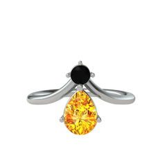 Pluvia Yüzük - Siyah zirkon ve sitrin 925 ayar gümüş yüzük #e993rj