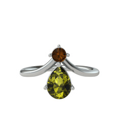 Dumanlı kuvars ve peridot 18 ayar beyaz altın yüzük