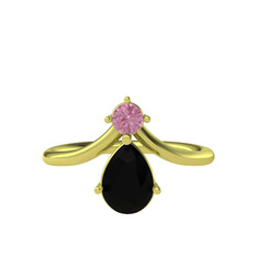 Pluvia Yüzük - Pembe kuvars ve siyah zirkon 8 ayar altın yüzük #fye2ln