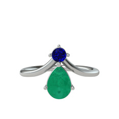 Pluvia Yüzük - Lab safir ve kök zümrüt 18 ayar beyaz altın yüzük #g68p9t