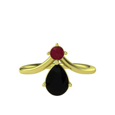 Pluvia Yüzük - Kök yakut ve siyah zirkon 14 ayar altın yüzük #gieys0