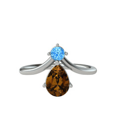 Pluvia Yüzük - Akuamarin ve dumanlı kuvars 925 ayar gümüş yüzük #h1drma