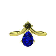 Peridot ve lab safir 14 ayar altın yüzük