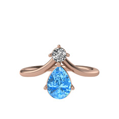 Swarovski ve akuamarin 8 ayar rose altın yüzük