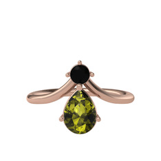 Pluvia Yüzük - Siyah zirkon ve peridot 8 ayar rose altın yüzük #k6bscr