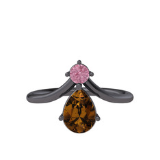 Pluvia Yüzük - Pembe kuvars ve dumanlı kuvars 925 ayar siyah rodyum kaplama gümüş yüzük #lmxpwk