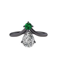 Pluvia Yüzük - Yeşil kuvars ve beyaz zirkon 925 ayar siyah rodyum kaplama gümüş yüzük #lsuov8