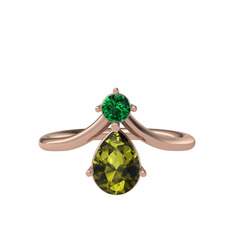Pluvia Yüzük - Yeşil kuvars ve peridot 18 ayar rose altın yüzük #m7u124