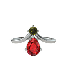 Peridot ve garnet 14 ayar beyaz altın yüzük