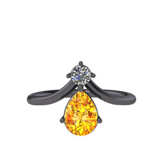 Pluvia Yüzük - Pırlanta ve sitrin 925 ayar siyah rodyum kaplama gümüş yüzük (0.11 karat) #n9h3jr