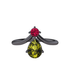 Pluvia Yüzük - Rodolit garnet ve peridot 925 ayar siyah rodyum kaplama gümüş yüzük #nl20gi