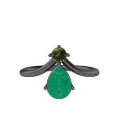 Peridot ve kök zümrüt 925 ayar siyah rodyum kaplama gümüş yüzük