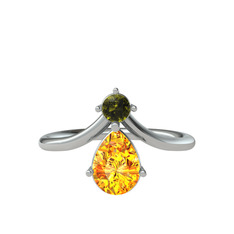 Pluvia Yüzük - Peridot ve sitrin 14 ayar beyaz altın yüzük #op562