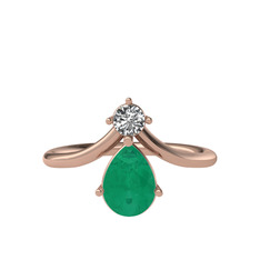 Pluvia Yüzük - Beyaz zirkon ve kök zümrüt 14 ayar rose altın yüzük #ow0pws