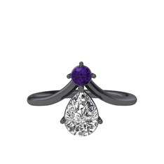 Pluvia Yüzük - Ametist ve beyaz zirkon 925 ayar siyah rodyum kaplama gümüş yüzük #oxexmq