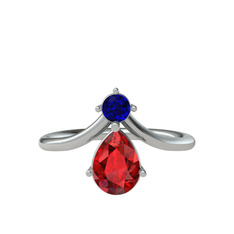 Lab safir ve garnet 18 ayar beyaz altın yüzük