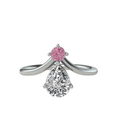 Pembe kuvars ve swarovski 8 ayar beyaz altın yüzük