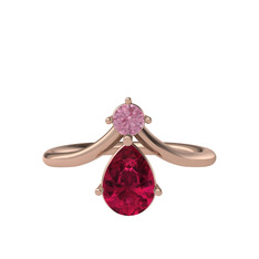 Pembe kuvars ve rodolit garnet 8 ayar rose altın yüzük