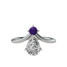 Pluvia Yüzük - Ametist ve swarovski 14 ayar beyaz altın yüzük #ref5ox