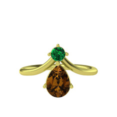 Pluvia Yüzük - Yeşil kuvars ve dumanlı kuvars 18 ayar altın yüzük #sq27fb