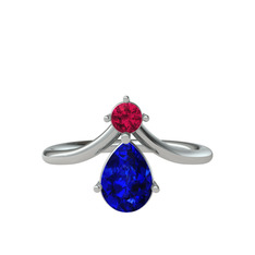 Rodolit garnet ve lab safir 8 ayar beyaz altın yüzük