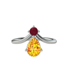 Kök yakut ve sitrin 18 ayar beyaz altın yüzük