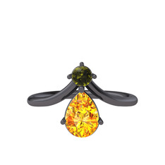 Peridot ve sitrin 925 ayar siyah rodyum kaplama gümüş yüzük