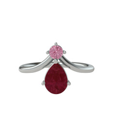 Pembe kuvars ve kök yakut 8 ayar beyaz altın yüzük